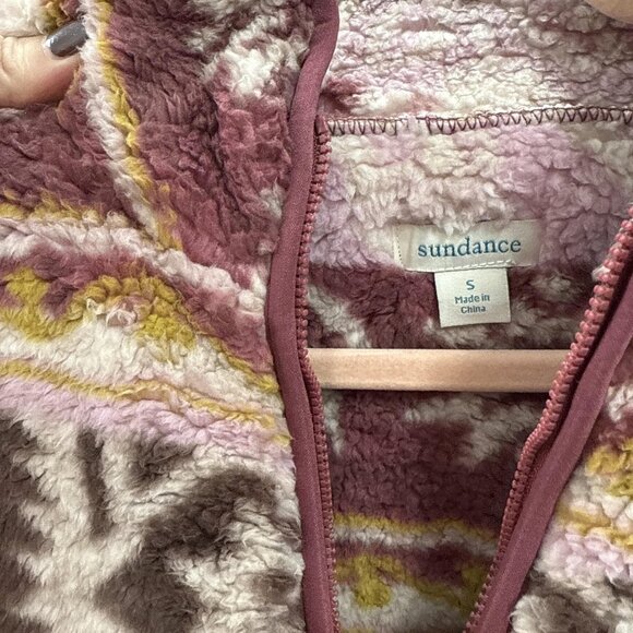 Sundance Pullover Womens Small Pink Brown Sherpa Fleece Half Zip Fair Isle - Picture 2 of 10